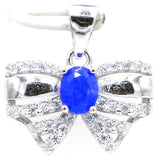 Lovely Bow Emerald Sapphire Tanzanite CZ 925 Silver Pendant