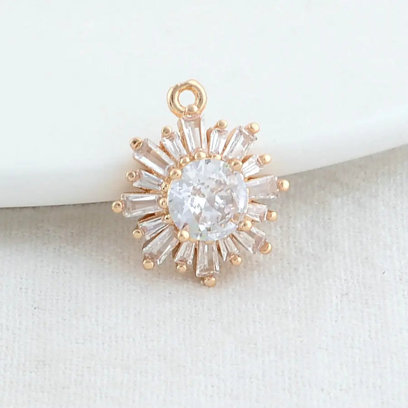 14K Plated Zircon Sun Flowers Charms Pendants - DIY Jewelry Making Supplies