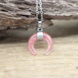Natural Stone Ox Horn Crescent Moon Pendant Necklace