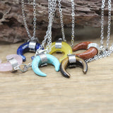 Natural Stone Ox Horn Crescent Moon Pendant Necklace