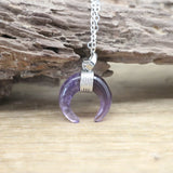 Natural Stone Ox Horn Crescent Moon Pendant Necklace