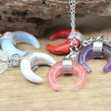 Natural Stone Ox Horn Crescent Moon Pendant Necklace
