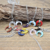 Natural Stone Ox Horn Crescent Moon Pendant Necklace