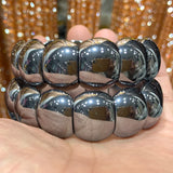 Natural Terahertz Beads Bracelet Round DIY Beads Bangle Silver