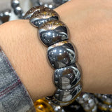 Natural Terahertz Beads Bracelet Round DIY Beads Bangle Silver