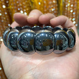 Natural Terahertz Beads Bracelet Round DIY Beads Bangle Silver