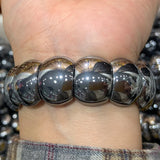 Natural Terahertz Beads Bracelet Round DIY Beads Bangle Silver