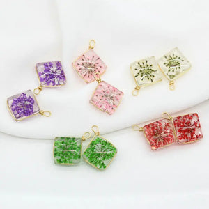 14K Brass and Glass Flowers Charms Pendants for Jewelry Making