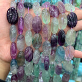 16x22mm Natural Fluorite Stone Beads 15'' Carved Oval DIY Loose Beads