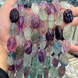 16x22mm Natural Fluorite Stone Beads 15'' Carved Oval DIY Loose Beads
