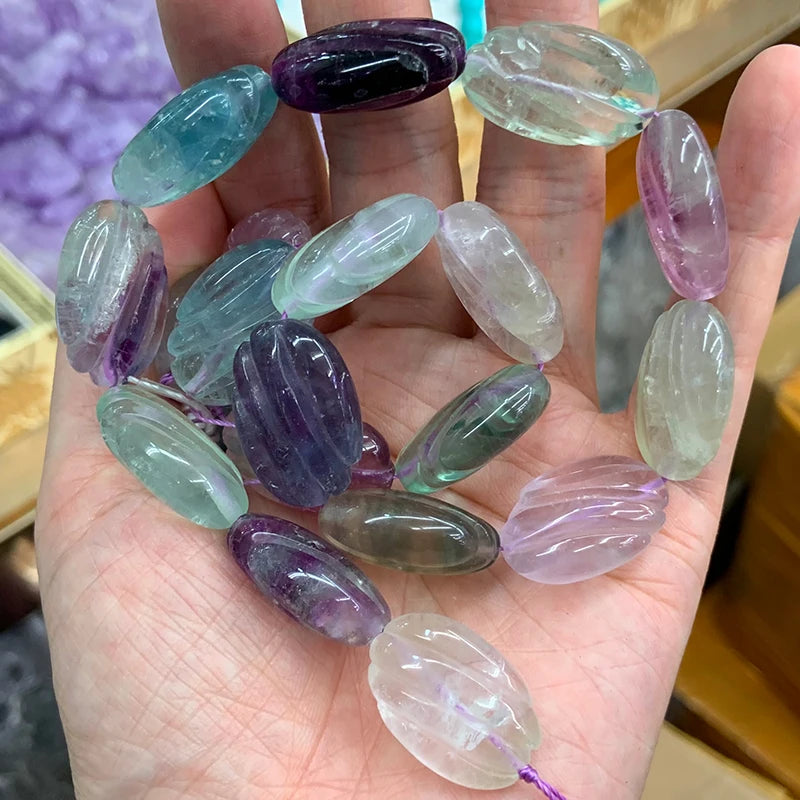 16x22mm Natural Fluorite Stone Beads 15'' Carved Oval DIY Loose Beads