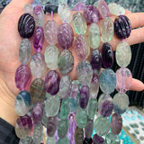 16x22mm Natural Fluorite Stone Beads 15'' Carved Oval DIY Loose Beads