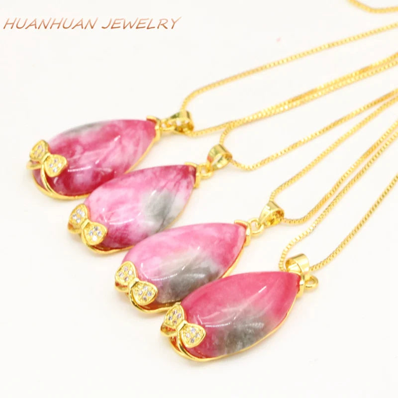 Water Drop Stone Pendant Natural Jades Chalcedony Necklace