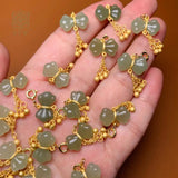 16x32mm Hetian Jade Pendant Natural Bowknot Brass Beads Jewelry Making DIY