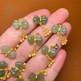 16x32mm Hetian Jade Pendant Natural Bowknot Brass Beads Jewelry Making DIY
