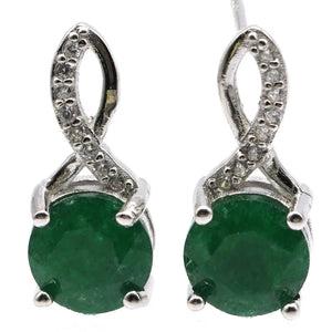 Green Emerald Pink Tourmaline CZ Stud Earrings 925 Sterling Silver