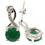 Green Emerald Pink Tourmaline CZ Stud Earrings 925 Sterling Silver
