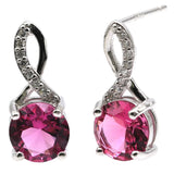 Green Emerald Pink Tourmaline CZ Stud Earrings 925 Sterling Silver