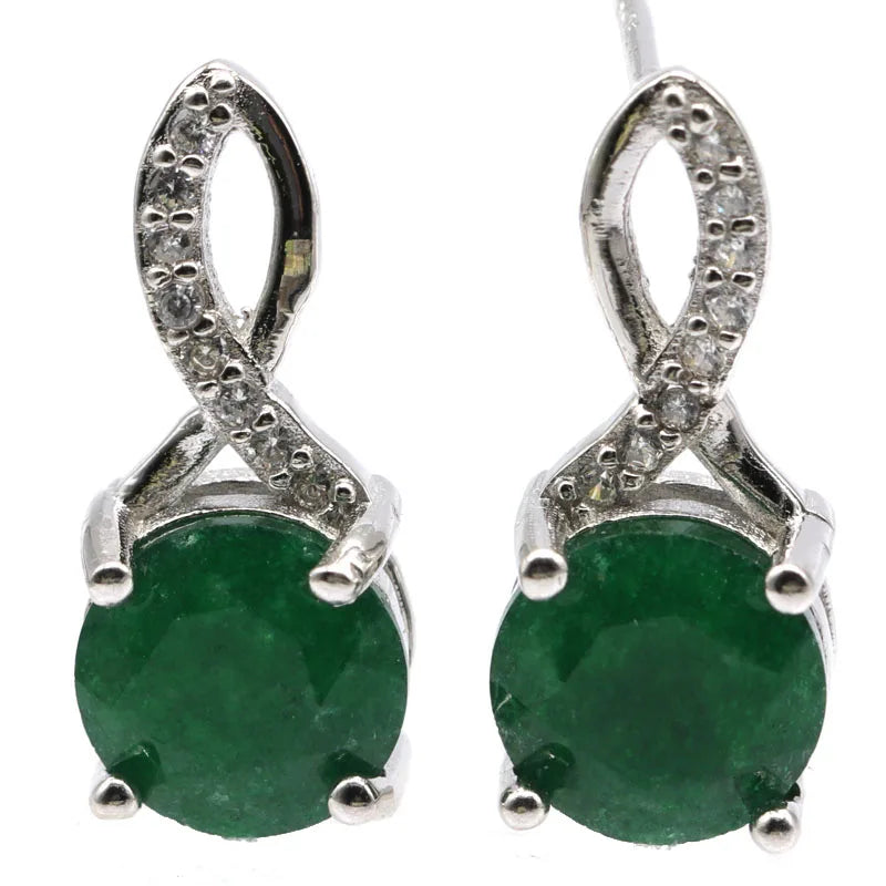 Green Emerald Pink Tourmaline CZ Stud Earrings 925 Sterling Silver