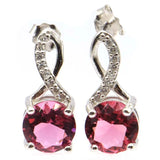 Green Emerald Pink Tourmaline CZ Stud Earrings 925 Sterling Silver