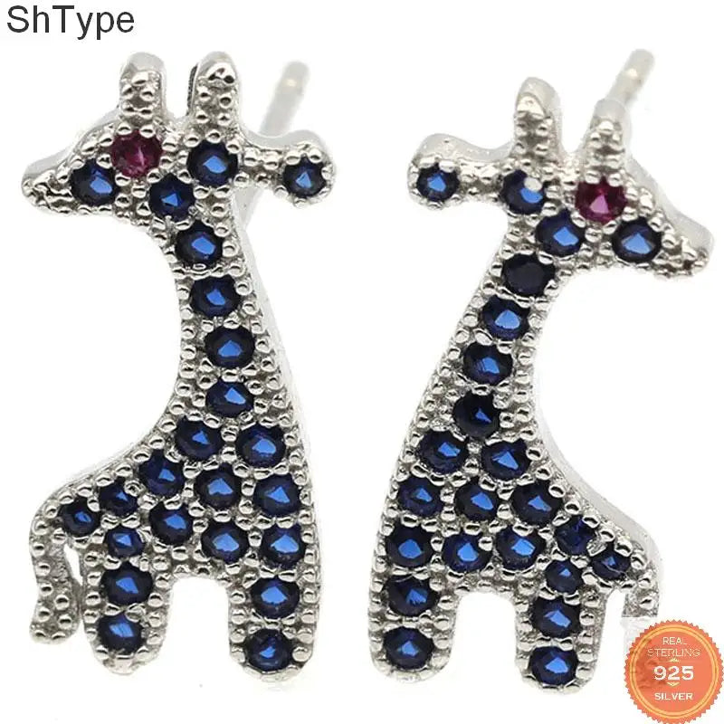 Giraffe Tanzanite Tourmaline Stud Earrings in 925 Sterling Silver