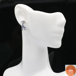 Giraffe Tanzanite Tourmaline Stud Earrings in 925 Sterling Silver