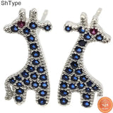 Giraffe Tanzanite Tourmaline Stud Earrings in 925 Sterling Silver