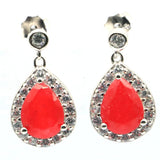 Lovely 925 Silver Red Ruby Green Emerald Stud Earrings
