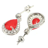 Lovely 925 Silver Red Ruby Green Emerald Stud Earrings