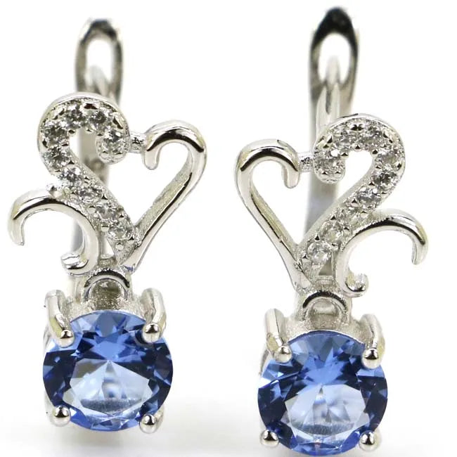 Violet Tanzanite CZ Stud Earrings 925 Solid Sterling Silver