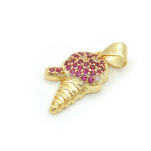 Micro Pave Fuchsine&Clear CZ Point Charm For Necklaces