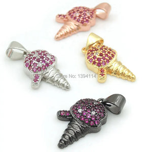 Micro Pave Fuchsine&Clear CZ Point Charm For Necklaces
