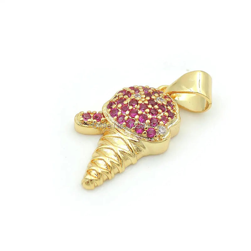 Micro Pave Fuchsine&Clear CZ Point Charm For Necklaces
