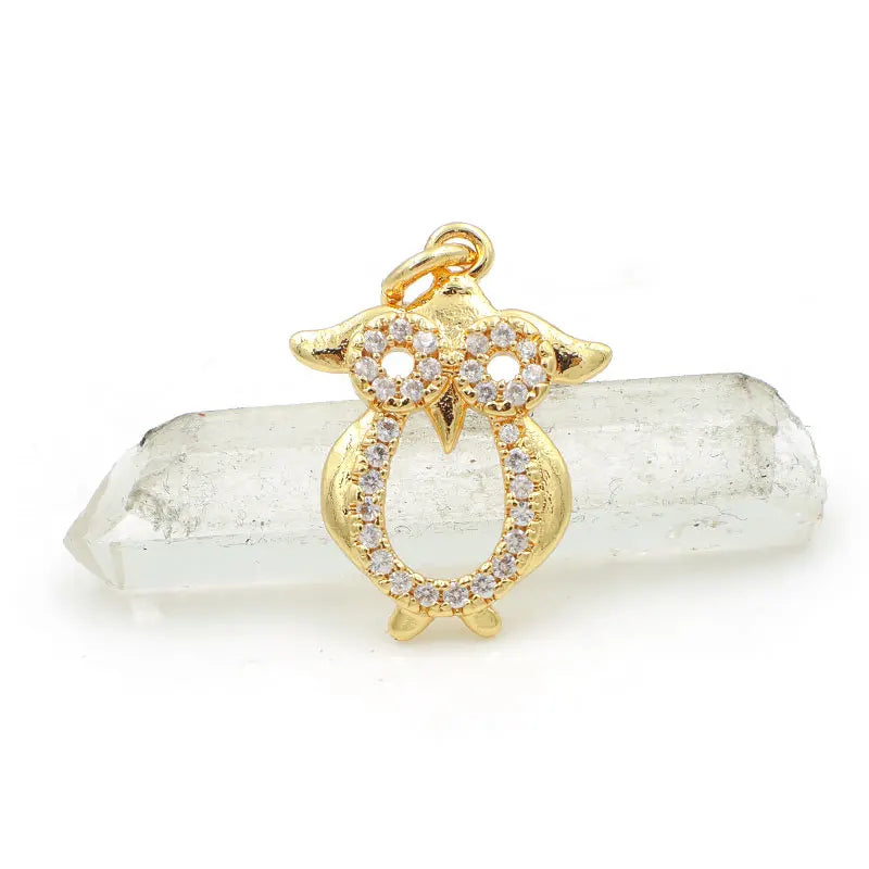Micro Pave Clear CZ Owl Charm for DIY Bracelets Necklaces