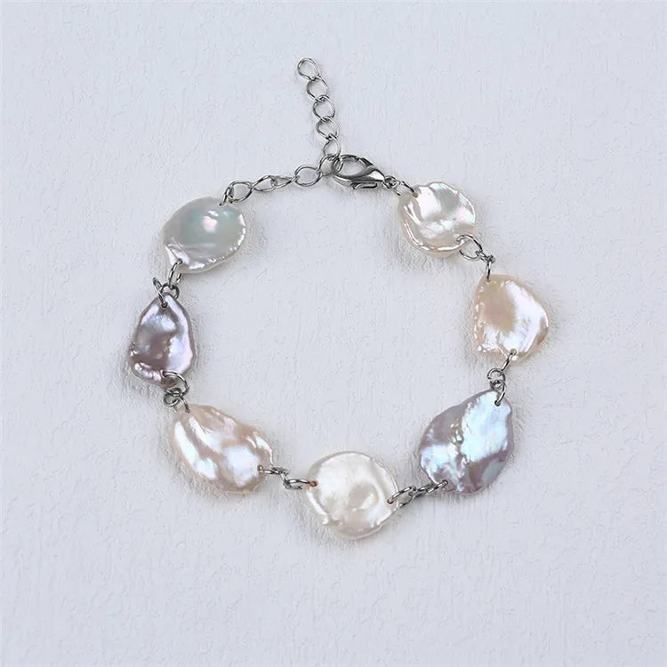 Natural Keshi Freshwater Pearl Chain Bracelet For Women And Girls