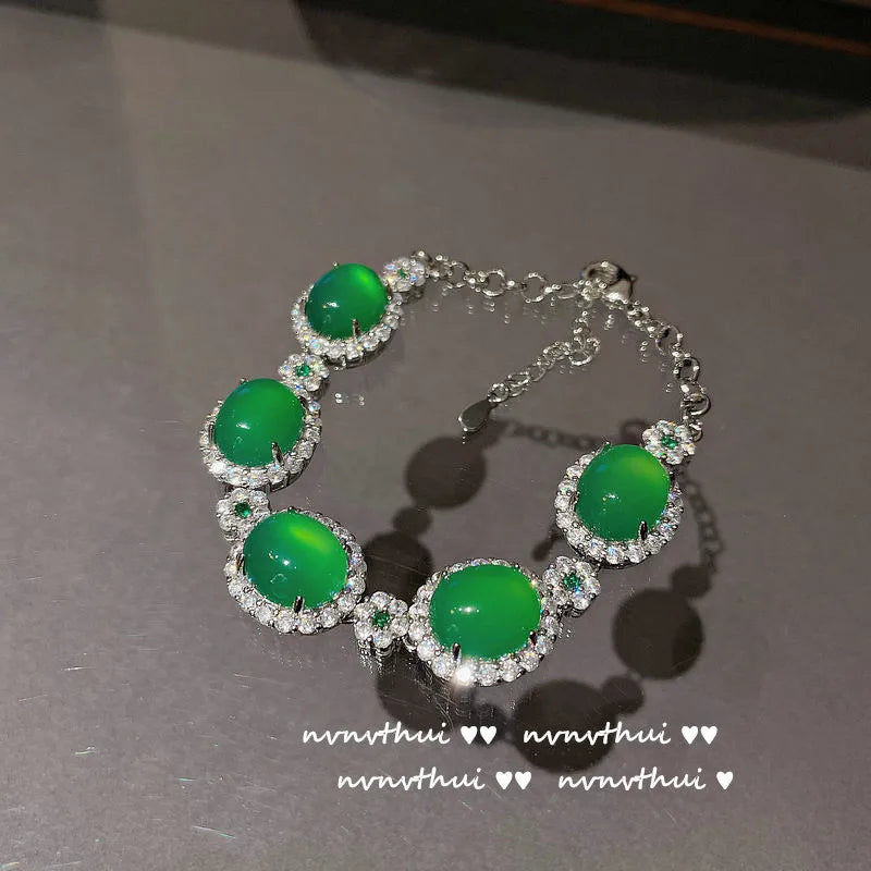 Vintage Zircon Bangle Bracelet with Silver Tourmaline Stone for Women