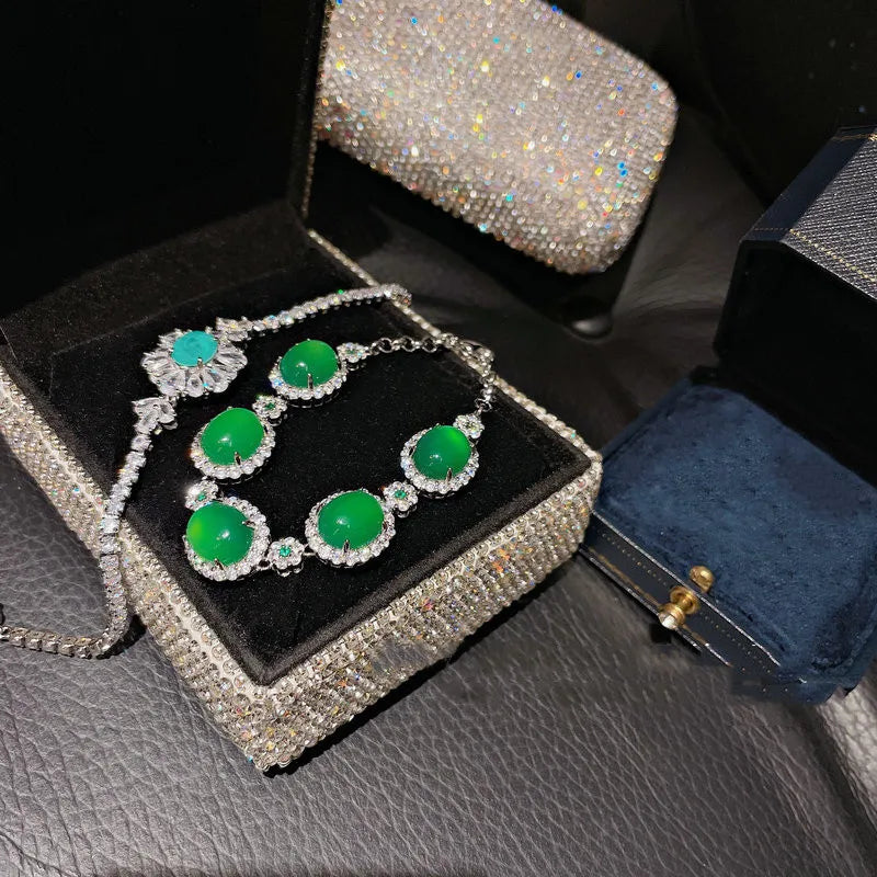 Vintage Zircon Bangle Bracelet with Silver Tourmaline Stone for Women