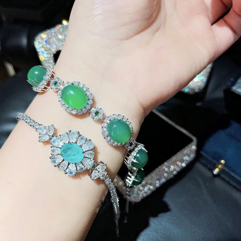 Vintage Zircon Bangle Bracelet with Silver Tourmaline Stone for Women