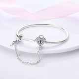 925 Silver Pink Heart Lock Bracelet Safety Chain DIY Charms Beads Jewelry