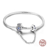 925 Silver Pink Heart Lock Bracelet Safety Chain DIY Charms Beads Jewelry