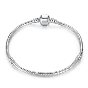 Silver Love Snake Chain Bracelet for Beads Charm DIY Bangle Jewelry
