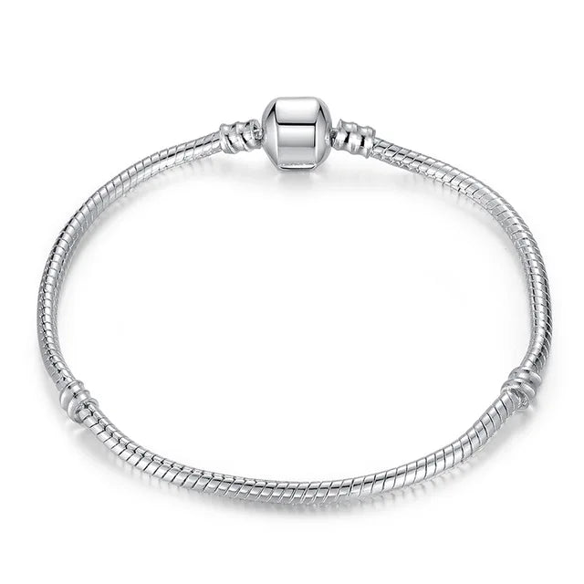 Silver Love Snake Chain Bracelet for Beads Charm DIY Bangle Jewelry