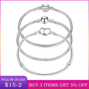 Silver Love Snake Chain Bracelet for Beads Charm DIY Bangle Jewelry
