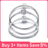 Silver Love Snake Chain Bracelet for Beads Charm DIY Bangle Jewelry