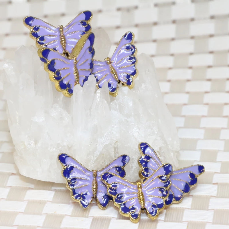 Gold Light Purple Butterfly Cloisonne Pendant Spacers Beads for Jewelry Making