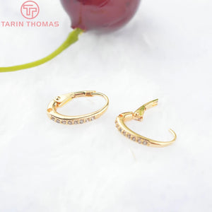 4PCS 15MM 24K Brass Zircon Oval Circle Earrings Hooks DIY Jewelry Findings