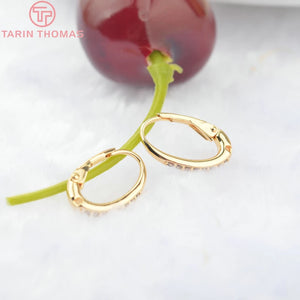 4PCS 15MM 24K Brass Zircon Oval Circle Earrings Hooks DIY Jewelry Findings