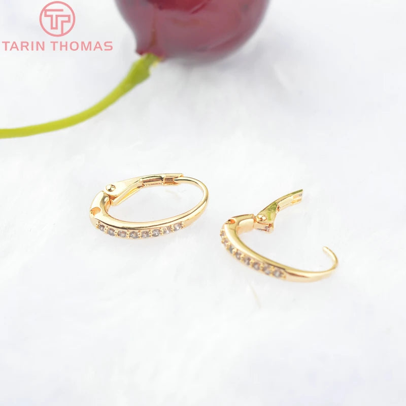 4PCS 15MM 24K Brass Zircon Oval Circle Earrings Hooks DIY Jewelry Findings