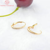4PCS 15MM 24K Brass Zircon Oval Circle Earrings Hooks DIY Jewelry Findings