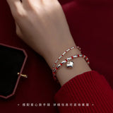 Bamboo Heart 925 Silver Bracelet Red Thread String Rope Bracelet